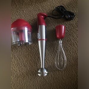 Red Cuisinart Stick Immersion Blender, Whisk, And Food Processor Blender Chopper